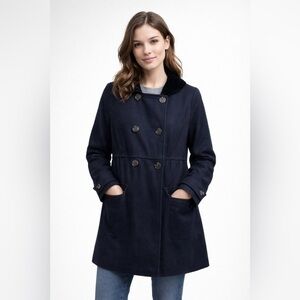 Navy Wool Blend Peacoat Double Breasted Velvet Collar Winter Coat M